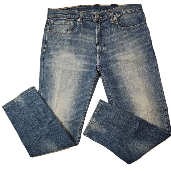 Levi's 502 Black Tapered Fit  Denim Jeans Men's Distress Blue Sz 36x30 - Picture 1 of 9
